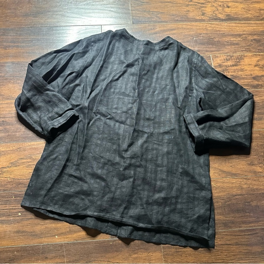 Talbots Black Button-Front Linen-Blend Tunic - Picture 2 of 4